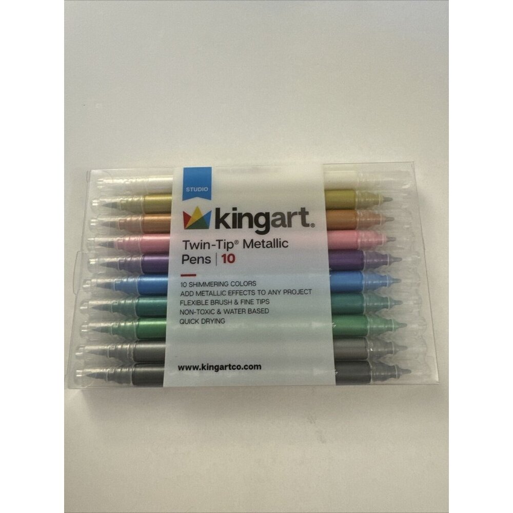 Kingart Twin-Tip Metallic Pens Set 10 Vivid Colors Double-Ended Fine Tips OC19